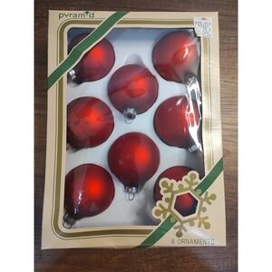 Vintage Pyramid Satin Sheen Red Glass Ball Christmas Ornaments Lot Of 8 Box O16